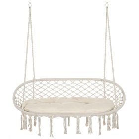 Macrame Hanging Swing Chair, Cotton Rope Seat with Cushion & Metal Frame