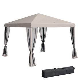 Outdoor 10 x 10 Canopy Pop-Up Tent with Sidewalls Instant Setup 4 Mesh Walls for Party Events Beige