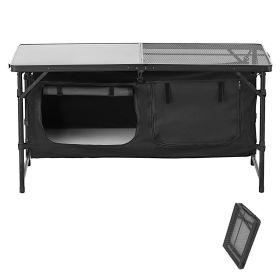 Camping Kitchen Table, Folding Outdoor Cooking Table, 3 Adjustable Heights, Aluminum Lightweight Portable Cook Station with Storage Organizer