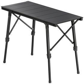 Adjustable Height Folding Picnic Table with Removable Plates, Aluminum Camping Table, Black