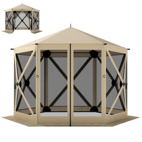 10 x 11 ft Pop Up Gazebo Screen Tent, Portable Instant Camping Canopy Screen House with Nettings, Carry Bag, Beige