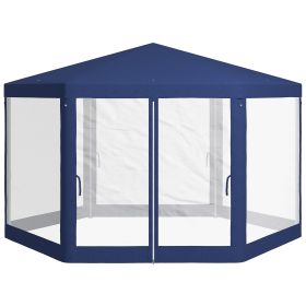 13' x 11' Outdoor Party Tent, Hexagon Sun Shade Shelter Canopy w/ Protective Mesh Screen Sidewalls, Ropes & Stakes, Blue