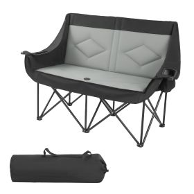 Double Camping Chair, Oversized Two Person Camp Chair with 660 lbs Heavy Duty Support, with Dual Cup Holders, Wine Glass Holders, Magazine Straps