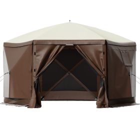 Gazebo Screen Tent, 10 x 10 ft, 6 Sided Pop-up Camping Canopy Shelter Tent with Mesh Windows, Portable Carry Bag, Ground Stakes