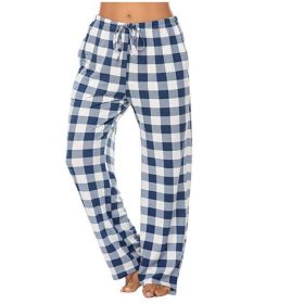 Women's Stretch Plaid Casual Pants With Pockets (Option: Blue And White-M)
