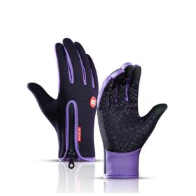 Winter Gloves Touch Screen Riding Motorcycle Sliding Waterproof Sports Gloves With Fleece (Option: Purple-L)