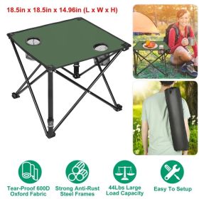 1Pc-2Pcs Options - Foldable Camping Table Portable Picnic Table Lightweight Travel Desk With 2 Cup Holders Carrying Bag (Option: 1Pc-Green)