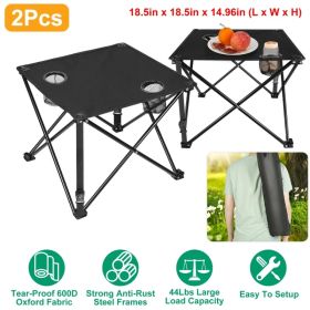 1Pc-2Pcs Options - Foldable Camping Table Portable Picnic Table Lightweight Travel Desk With 2 Cup Holders Carrying Bag (Option: 2Pcs-Black)