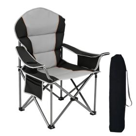 Oversized Camping Folding Chair, Heavy Duty Padded Chair With Cup Holder Storage And Cooler Bag, 5000 LBS Steel Frame, Portable For Outdoor (Option: Blackgrey)