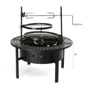 33 Inch Outdoor Fire Pit With 2 Cooking Grills, Wood Burning Firepit With Removable Swivel Grill, For Deck Bonfire Patio Picnic, Black (Option: Default title)
