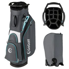 14-Way Golf Cart Bag - 6 Zippered Pockets+Cooler Pocket, Waterproof Zippers, Gray+Blue (Option: Defaulttitle)