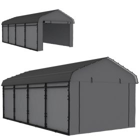 12' x 20' Metal Carport, Heavy Duty Garage Car Canopy with Galvanized Metal Roof and Removable Sidewalls, Dark Gray (Option: Dark Gray-1650x470x190 mm)
