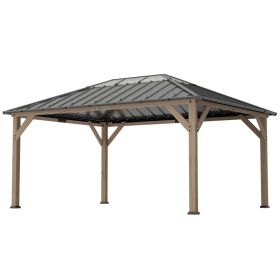12' x 16' Hardtop Gazebo with Galvanized Steel Roof, UPF50+ Wood Permanent Pavilion with Clear Roof Top, Light Walnut (Option: Light Walnut-2175x330x155 mm)