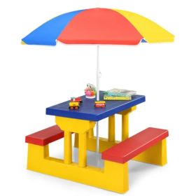Children Outdoor Picnic Table Set With Foldable UV Protection Umbrella, Lightweight PP Kids Activity Table For Playing Eating -Yellow (Option: Defaulttitle)