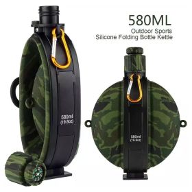 Collapsible Military Water Bottle Silicone Water Kettle Canteen with Compass Foldable Water Bottle for Traveling Hiking Camping (Color: B4)