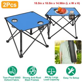 1Pc/2Pcs Options -- Foldable Camping Table Portable Picnic Table Lightweight Travel Desk with 2 Cup Holders Carrying Bag (Quantity: 2Pcs, Color: Blue)