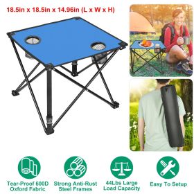 1Pc/2Pcs Options -- Foldable Camping Table Portable Picnic Table Lightweight Travel Desk with 2 Cup Holders Carrying Bag (Quantity: 1Pc, Color: Blue)