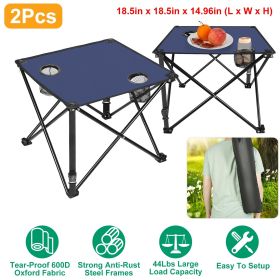1Pc/2Pcs Options -- Foldable Camping Table Portable Picnic Table Lightweight Travel Desk with 2 Cup Holders Carrying Bag (Quantity: 2Pcs, Color: Navy Blue)