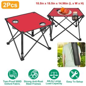 1Pc/2Pcs Options -- Foldable Camping Table Portable Picnic Table Lightweight Travel Desk with 2 Cup Holders Carrying Bag (Quantity: 2Pcs, Color: Red)