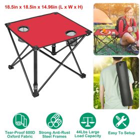 1Pc/2Pcs Options -- Foldable Camping Table Portable Picnic Table Lightweight Travel Desk with 2 Cup Holders Carrying Bag (Quantity: 1Pc, Color: Red)