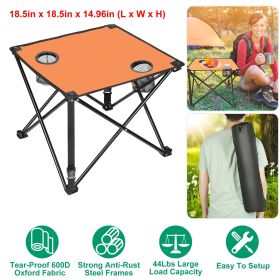 1Pc/2Pcs Options -- Foldable Camping Table Portable Picnic Table Lightweight Travel Desk with 2 Cup Holders Carrying Bag (Quantity: 1Pc, Color: Orange)