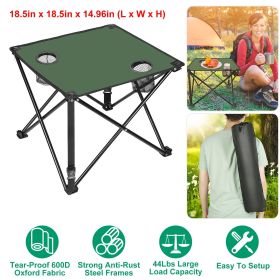 1Pc/2Pcs Options -- Foldable Camping Table Portable Picnic Table Lightweight Travel Desk with 2 Cup Holders Carrying Bag (Quantity: 1Pc, Color: Green)