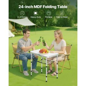 Folding Camping Table, Adjustable Height Portable Side Tables, Aluminum MDF Beach Table with Mesh Layer, Carrying Handle (Color: Silver, size: 24 inch)