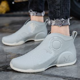 Motorcycle Rain Boots Men's Summer Youth Outdoor Non-slip Wading Shoes Fashion Low Top Flat Work Shoes Rubber Shoes (Option: Gray-44)